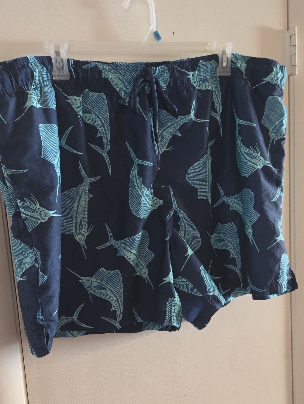 George Navy Swim Shorts with Teal Marlin Print Size 3X 48-50W